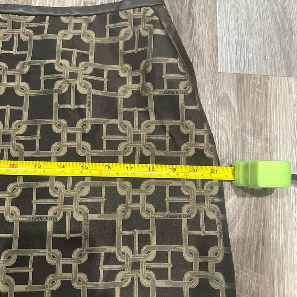 NWT Chocolate Brown Karen Millen Geometric Mini Skirt Leather Accent Fall Sz 10 - Picture 4 of 9